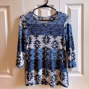 Roebuck & Co.: Blue/White/Black Patterned Long Sleeve T-Shirt